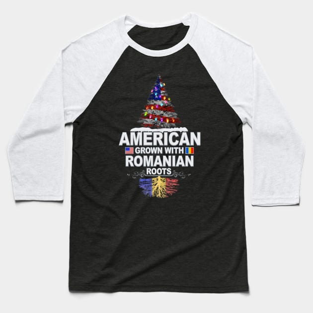 Christmas Tree  American Grown With Romanian Roots - Gift for Romanian From Romania Baseball T-Shirt by Country Flags